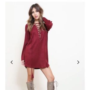Olivaceous Red Suede Dress Long Sleeve Size L